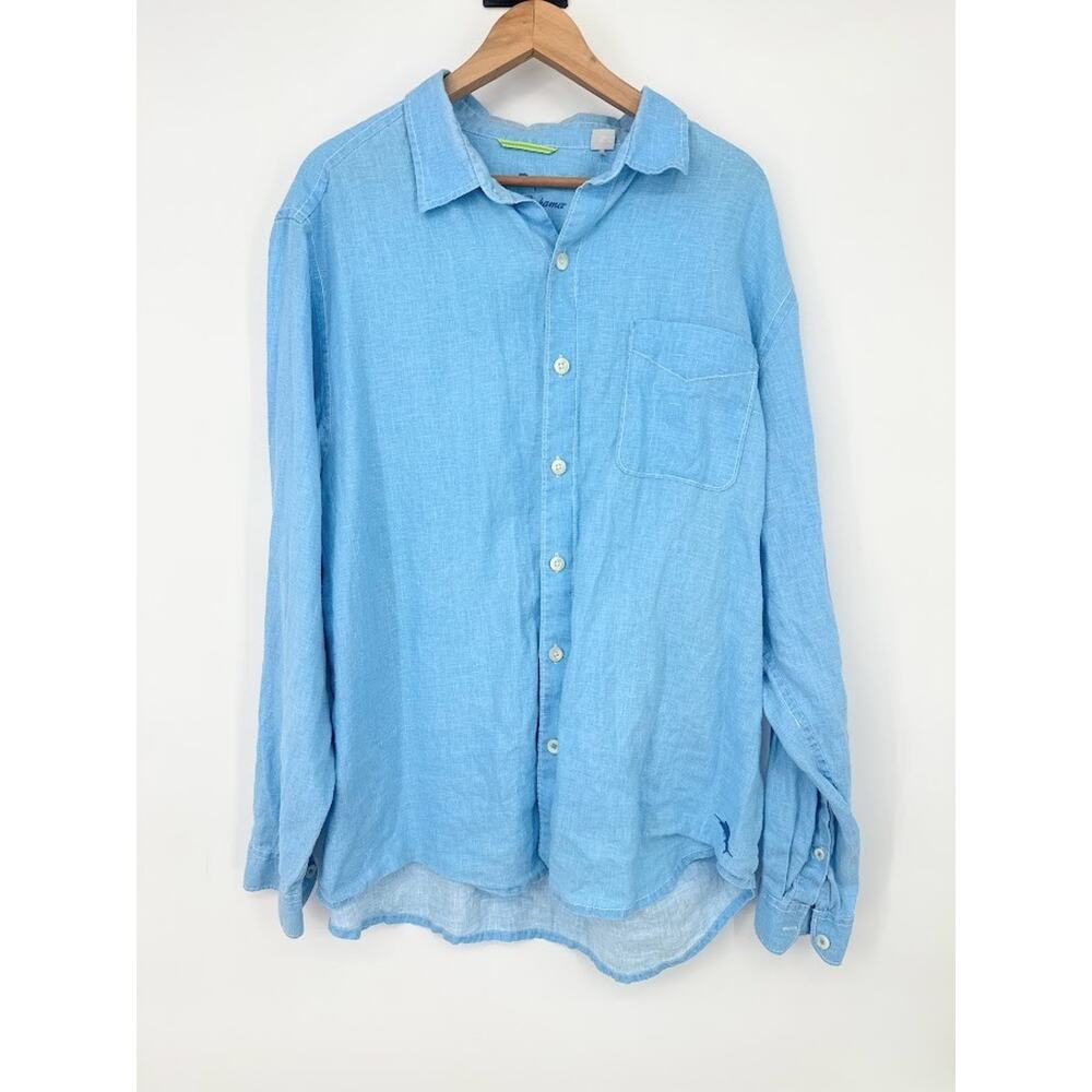 Tommy Bahama Relax Men XL Blue 100% Linen Long Sleeve Button Down Shirt Coastal